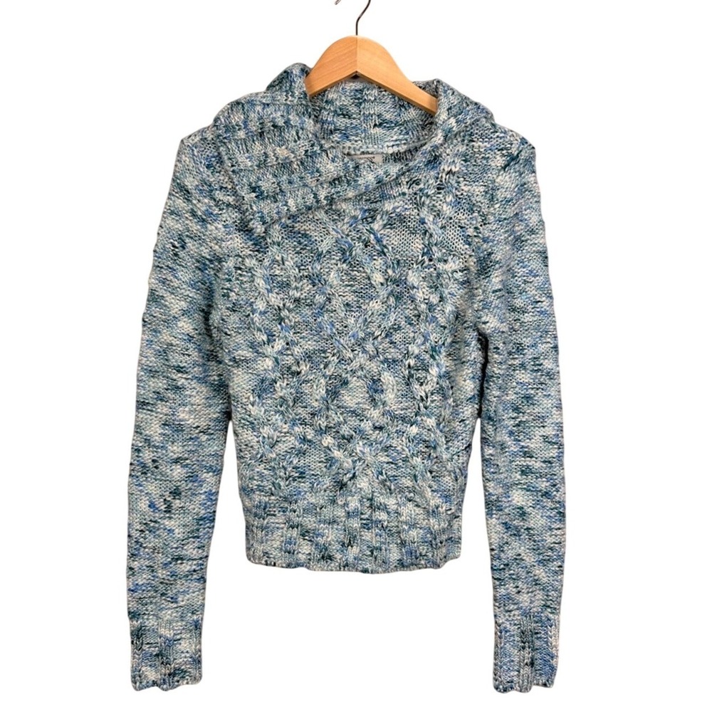 Guess Authentic Women M/M Blue White Speckled‎ Cable Knit Cowl Neck Sweater Y2K